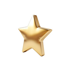 A commercial advertising image gold star icon in white , 3d ,centered on a pristine white background