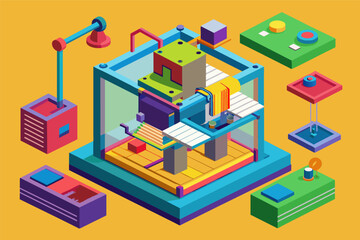 Aufkleber - 3D printer constructing a complex object layer by layer, 3d printing isometric vector in blank background