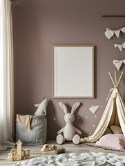 Wall Mural - Mock up frame in children room interior background, 3D render