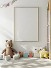 Wall Mural - Mock up frame in children room interior background, 3D render