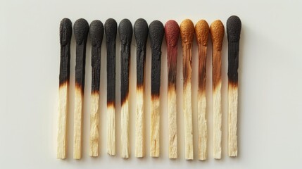 Wall Mural - Group of burnt matchsticks, symbolizing exhaustion, minimalist style