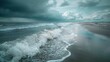 Majestic Waves' Symphony under Stormy Skies. Concept Ocean Photography, Stormy Weather, Dramatic Waves, Moody Skies, Nature's Power