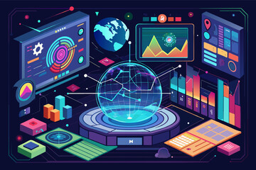 Fototapete - A holographic interface displaying complex data visualizations
