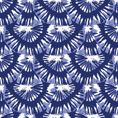 Indigo blue Japanese block print effect pattern. Seamless hand made vector design for fabric batik background and faded fashion repeat. 