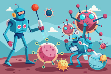 Fototapete - AI-powered robots conducting scientific experiments in a lab