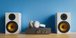 Bookshelf audio speaker concept background for listening to music. 3d rendering