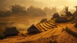 Breathtaking Aerial View of Lush Green Terraced Rice Fields in Vietnam at Golden Hour