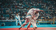 Asian men doing judo martial arts at olympic event - Models by AI generative
