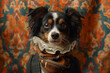 Portrait of a cute dog in stylish vintage clothes in a retro interior