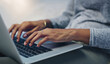 © peopleimages.com - Writer, home or hands of person on laptop for networking on email or online research for remote work. Typing closeup, communication or editor copywriting on blog website, feedback or internet article