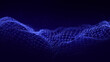 Abstract blue technology wave with dots and lines. Flow of particles. Big data transfer visualization. 3d rendering.