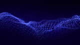 Fototapeta Do przedpokoju - Abstract blue technology wave with dots and lines. Flow of particles. Big data transfer visualization. 3d rendering.