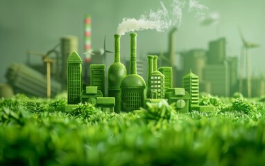 Wall Mural - Green factory industry for good environment ozone air low carbon footprint production concept