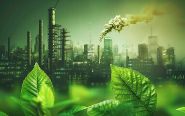 Wall Mural - Green factory industry for good environment ozone air low carbon footprint production concept