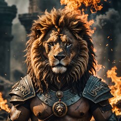 Wall Mural - Lion King roarring in flames...