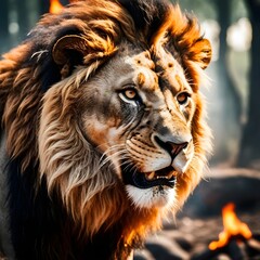 Wall Mural - Lion King roarring in flames...
