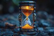 Arcane hourglass vibrant sands of time minimal dark base upright central focus text below