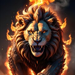 Lion King roarring in flames...