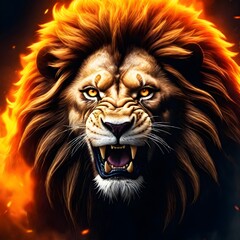 Wall Mural - Lion King roarring in flames...
