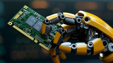 Poster - A robot hand holding a computer chip in its palm, AI