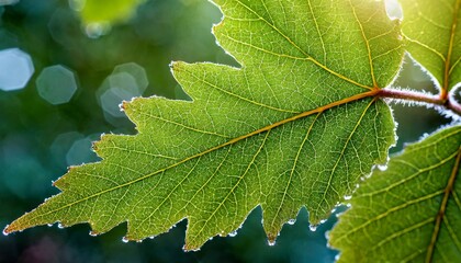 Wall Mural - A spectacular close-up of a sycamore leaf, highlighting its unique texture