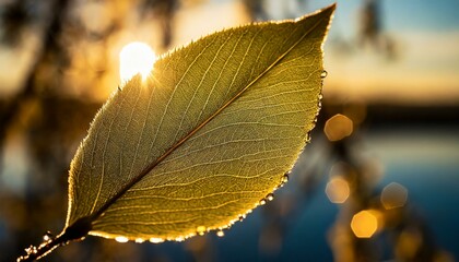 Wall Mural - A whimsical close-up of a wisteria leaf, capturing its delicate silhouette against a backdrop