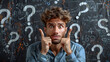 © photo for everything - man standing looking very confused with question marks flying over his head