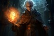Powerful Mage old woman fantasy dungeon. Digital magic. Generate Ai