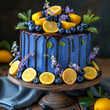celebratory birthday cake with blueberries and lemons
