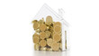 Real estate investment concept. The House is filled with coins. Savings for housing.