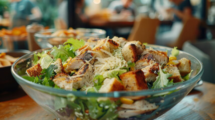 Wall Mural - A bowl of chicken salad with croutons