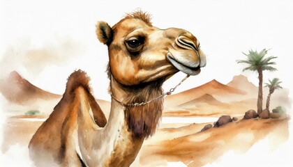 Wall Mural - watercolor Camel Watercolor realistic camel desert