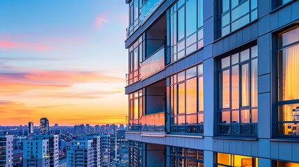 Canvas Print - Luxury apartment high-rise at dusk, close-up on windows, urban living, real estate investment 