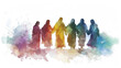 Jesus assures his disciples of the Holy Spirit's comforting presence in a digital watercolor painting on a white background.