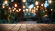 Empty wooden table top with blurred background
