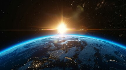 Wall Mural - sunrise over earth as seen from space. with stars background