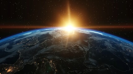 Wall Mural - sunrise over earth as seen from space. with stars background
