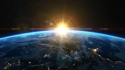 Wall Mural - sunrise over earth as seen from space. with stars background