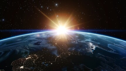Wall Mural - sunrise over earth as seen from space. with stars background