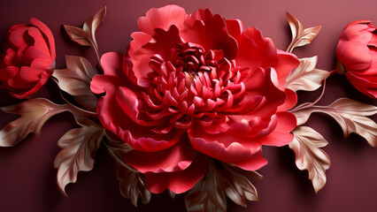 Sticker - molding of red peonies on the wall. background decoration