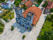 Aerial view of Mang Lang Catholic Church in ancient village in Phu Yen province, Vietnam. Travel and landscape concept