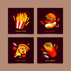 Wall Mural - Fastfood restaurant cartoon card set