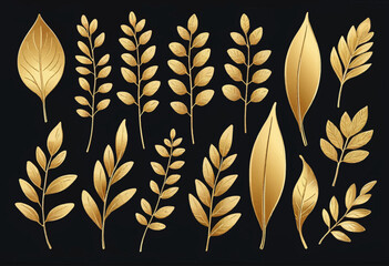 Wall Mural - Modern Flat Style Vector Illustration of Gold Branch Leaf Doodle