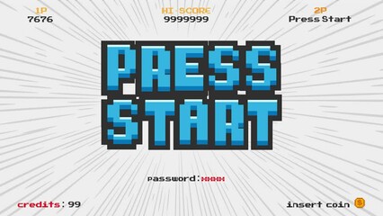 Wall Mural - PRESS START INSERT A COIN TO CONTINUE .pixel art .8 bit game.retro game. for game assets in vector illustrations.	
