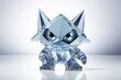 A light reflected diamond toy model which comes with a demon appearance and aggressive emotion in a standing style, posing in an all white room. Generative AI.
