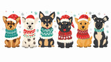 Fototapeta Pokój dzieciecy - Cute dogs in sweater and santa hats cartoon illustration