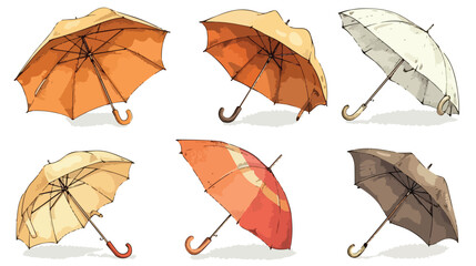  Set of different Umbrellas in Four positions. Open an