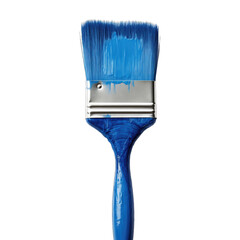 Blue paint brush isolated on white background with clean bristles, ideal for painting, decorating, and home improvement projects