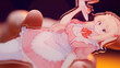 Holding cute pink anime maid girl carrying plate figure in hands close-up details