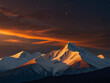 Alpenglow on Snow-Capped Mountains at Dusk 